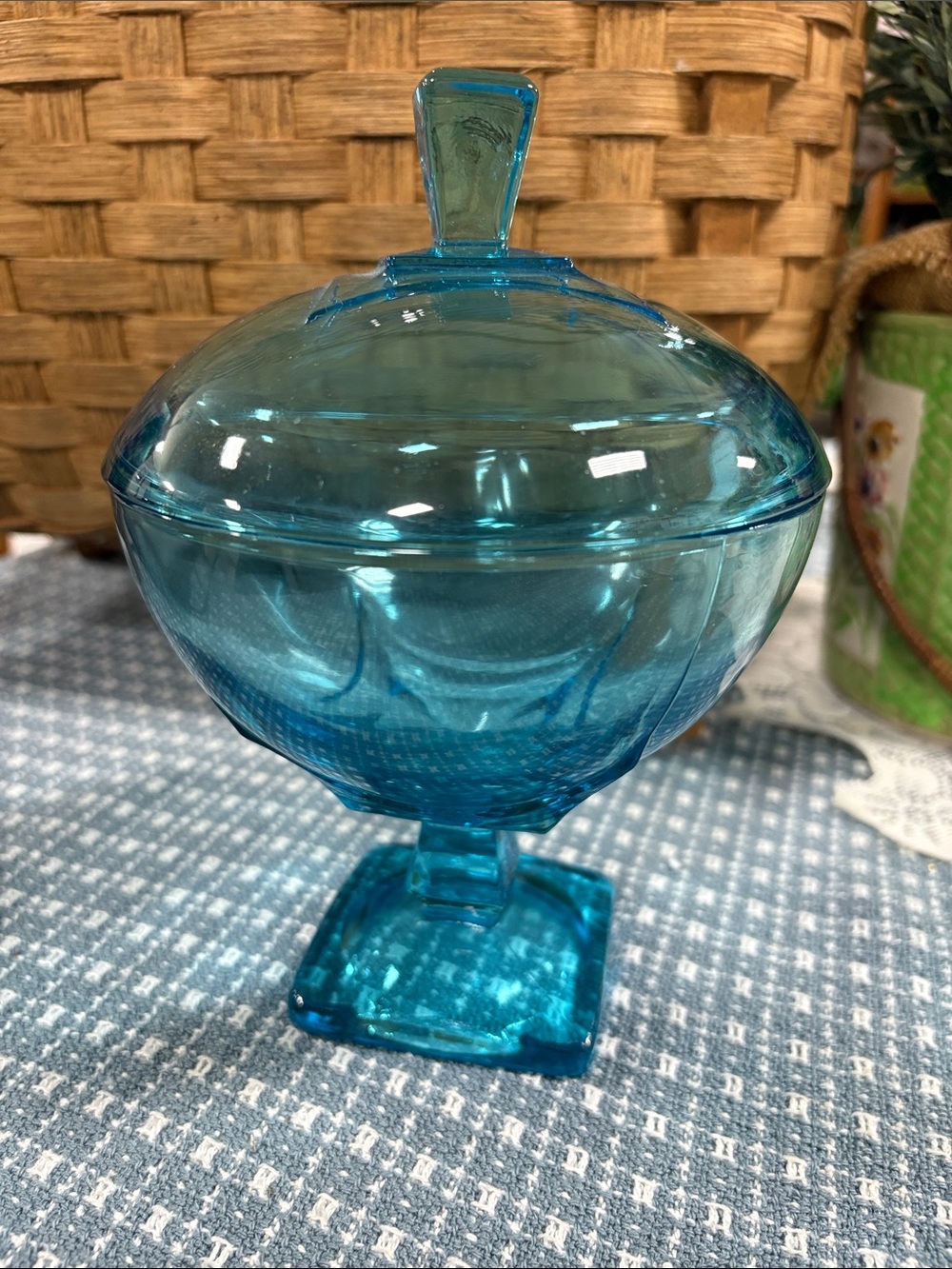 MCM HAZEL ATLAS capri Blue Candy Dish, Vintage, 1960s Design, Many Uses